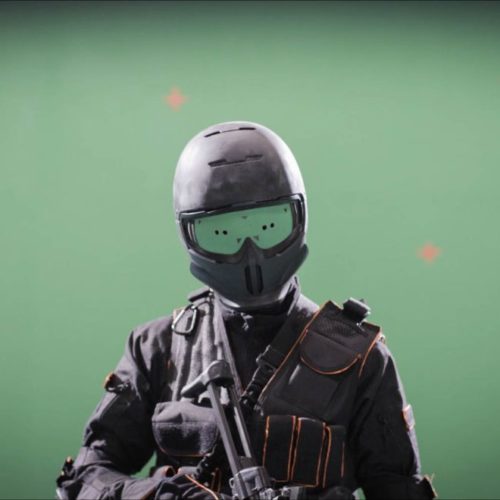 Soldier actor in the green screen